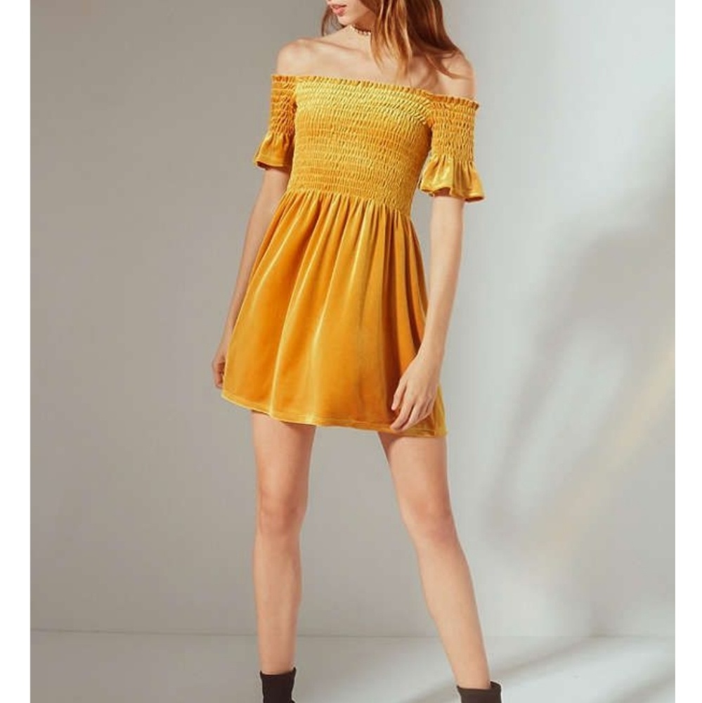 Urban Outfitters Velvet Off Shoulder Mini Dress